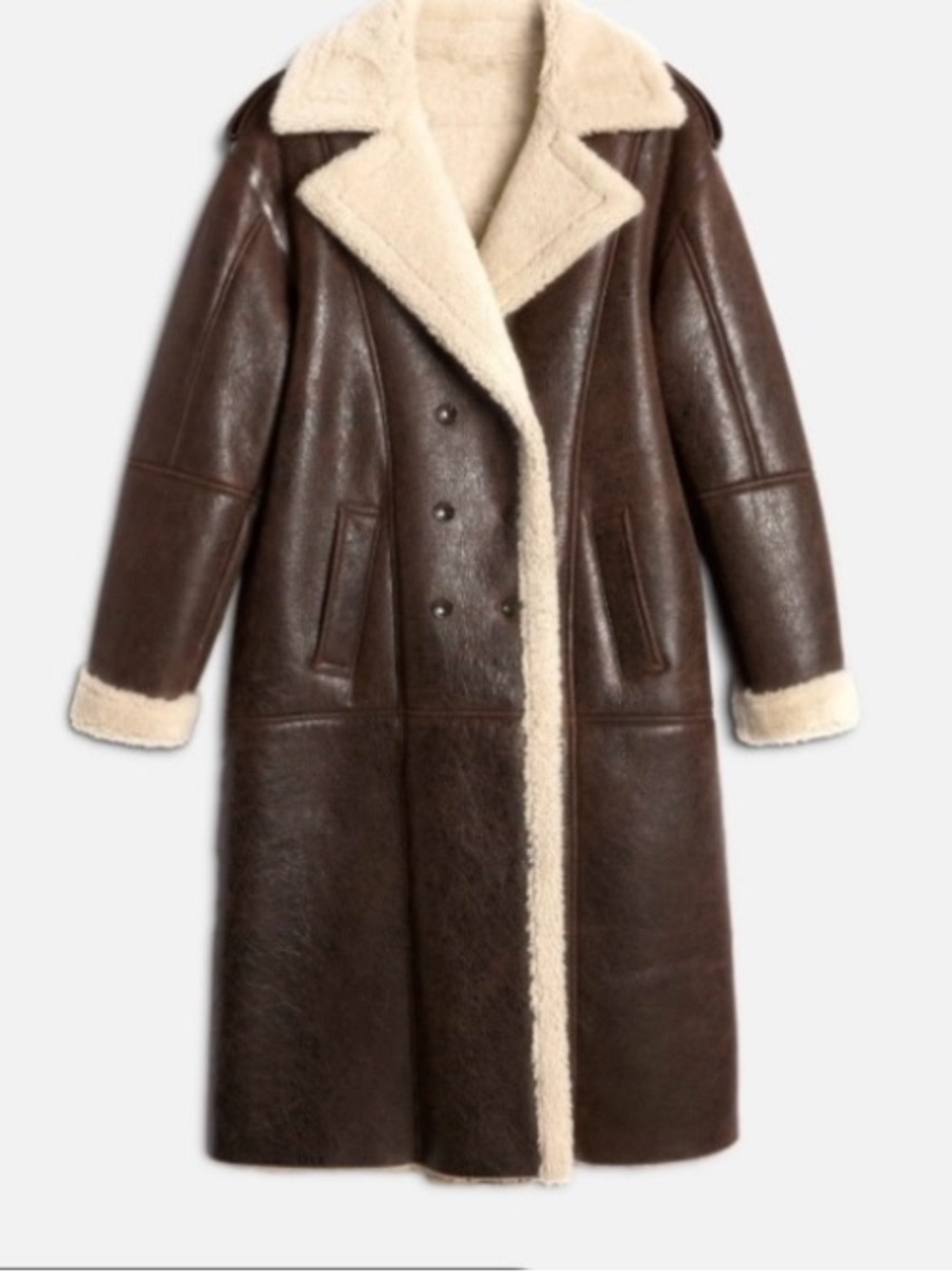 7 For All Mankind women’s Brown Shearling Long Coat with Cream Lining